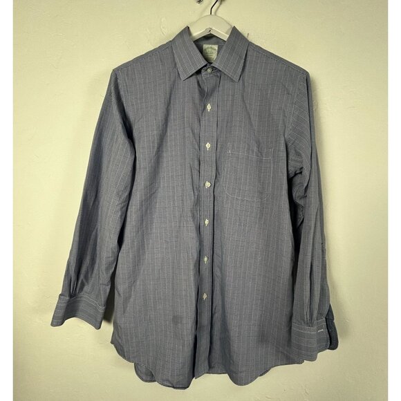 Brooks Brothers Milano Non-Iron Blue Checkered Button-Up Dress Shirt Mens 16/32 - Picture 1 of 8